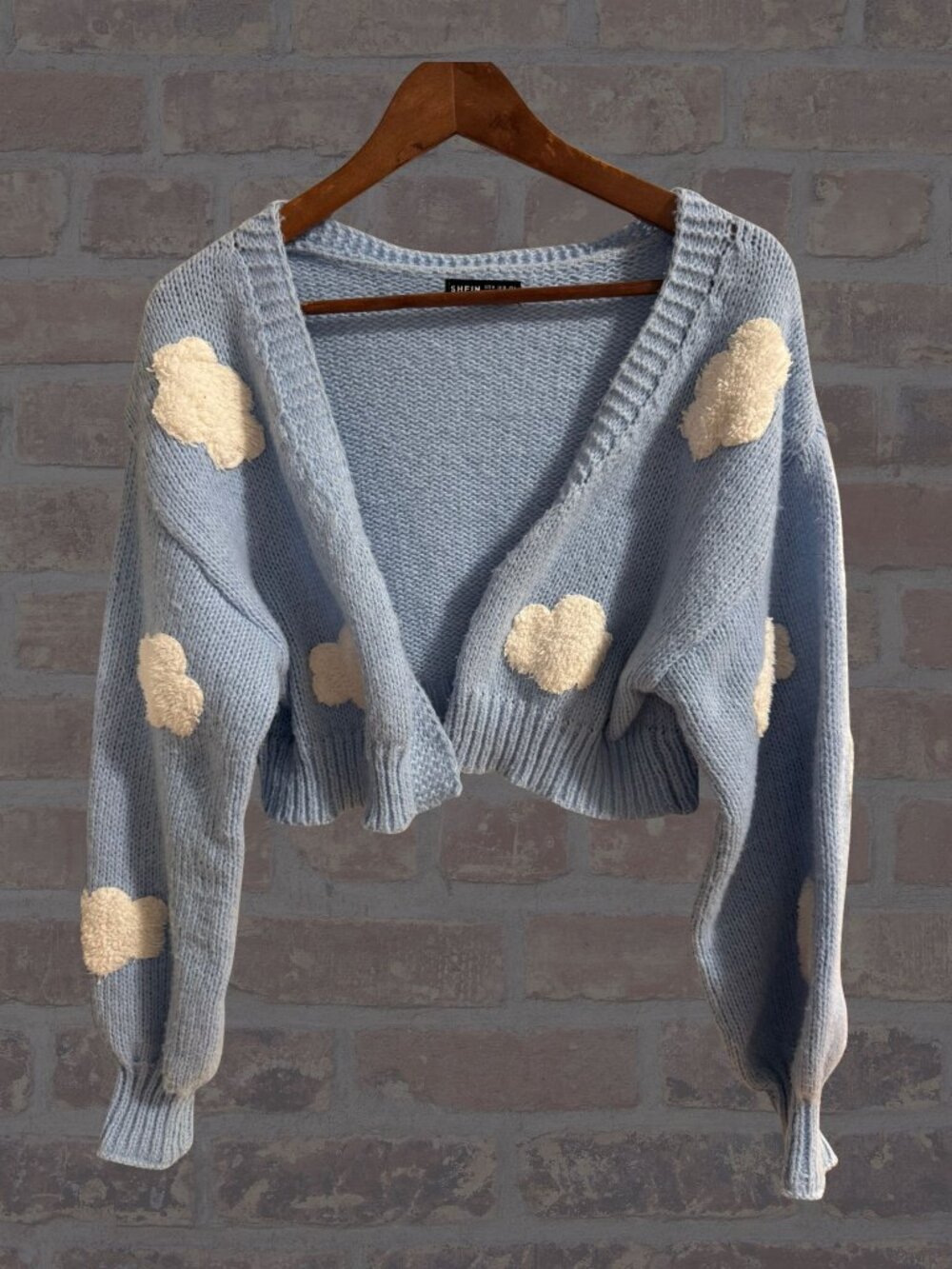 SHEIN Blue Knit Cardigan with Cloud Design - Size M